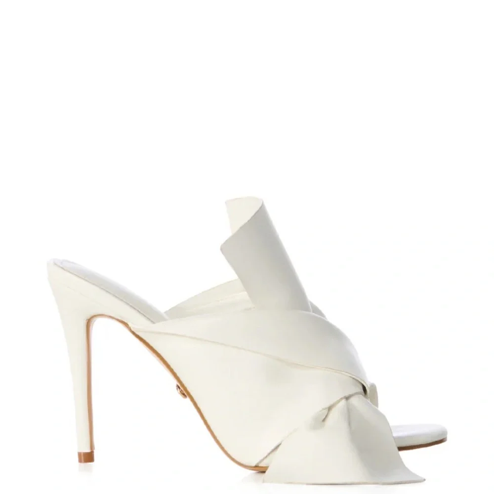 AZALEA WANG White Vegan Leather Mule Sandals - Picture 3 of 4